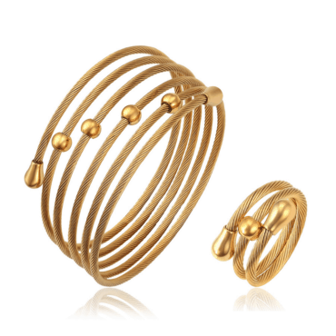 Lucie 24K Dubai Gold Plated Bangle+Ring Set